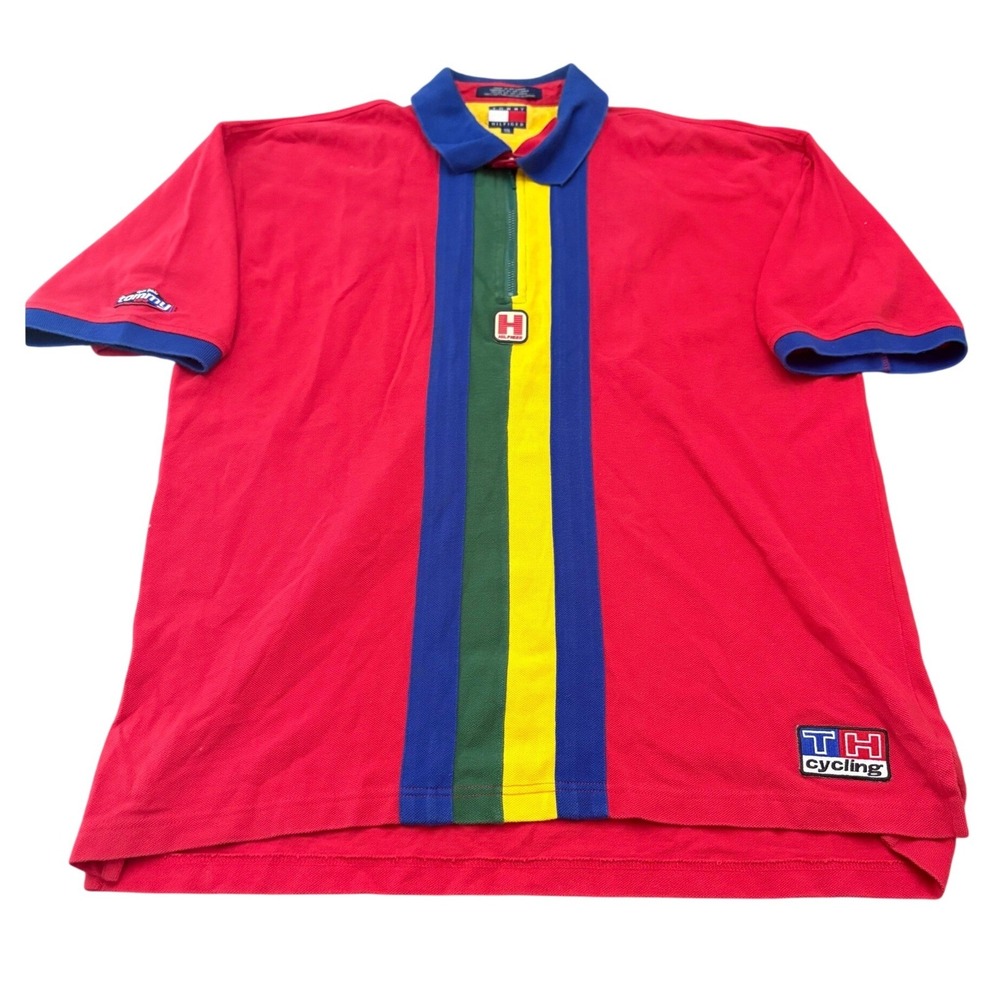 VTG Tommy Hilfiger Cycling Gear Polo Shirt Quarter Zip Colorblock XXL 90s Y2K